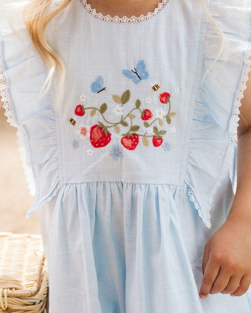 Poppy Emb Yoke Dress - Bluebell