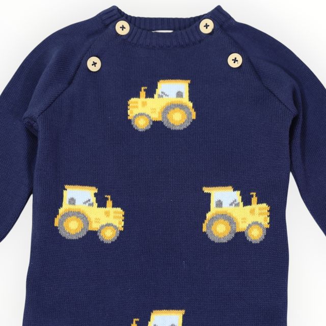 Tractor Knit Romper - Navy