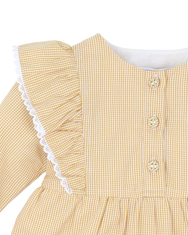 Winnie Emb. Gingham Dress - Mustard Check