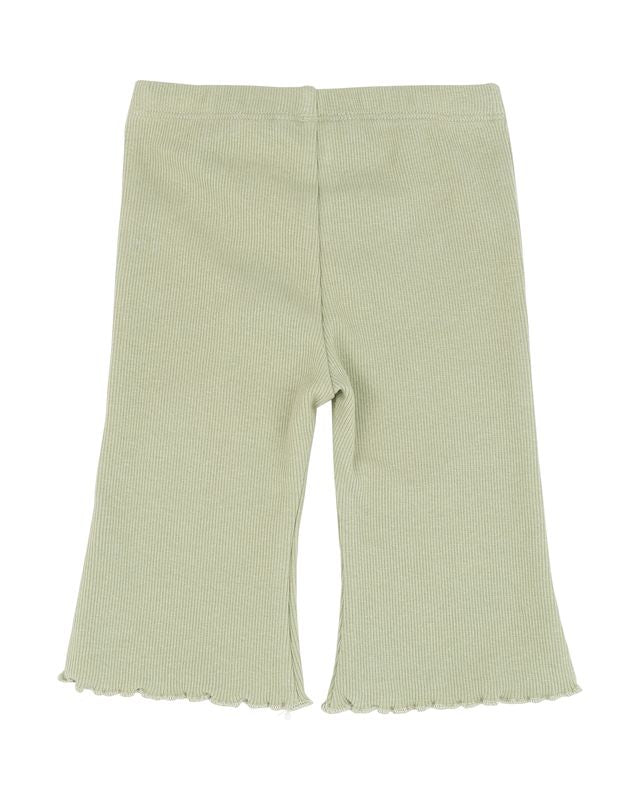 Flared Rib Leggings - Olive Green