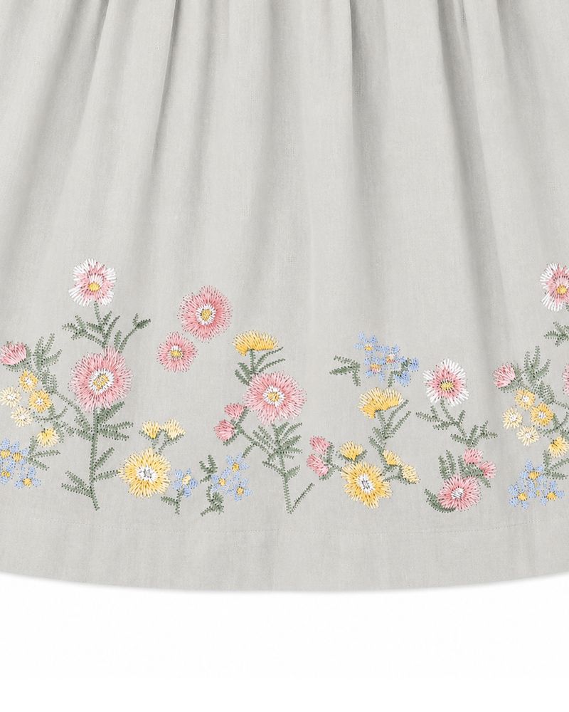 Pia Embroidered Hem Dress - Dusky Sage