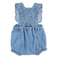 Embroidered Denim Romper - Mid Indigo Blue