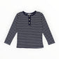 Striped Cotton Henley Top - Navy