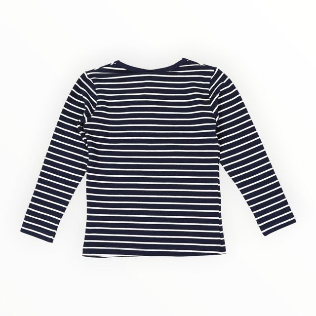 Striped Cotton Henley Top - Navy