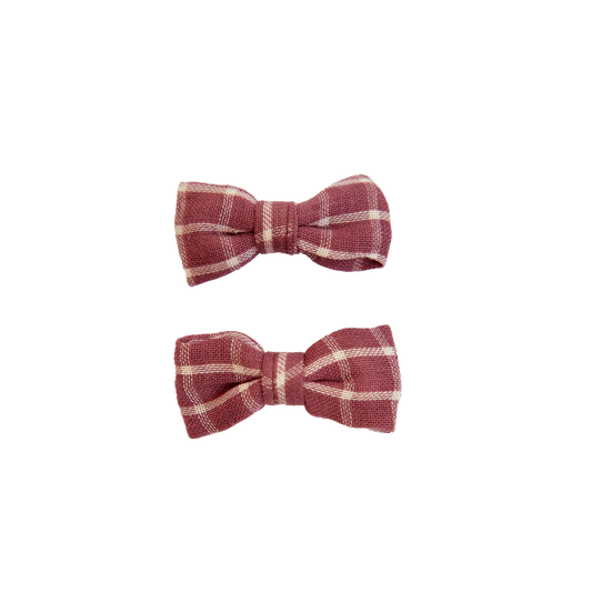 Nature Baby Bow Hair Clips 2pk - Rhubarb Check