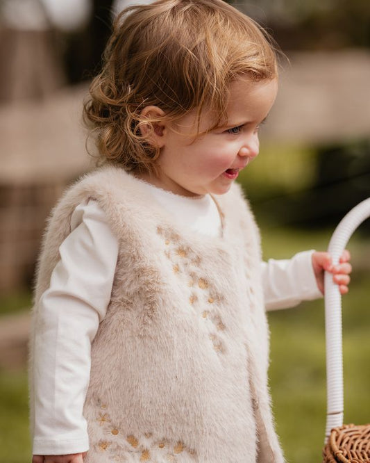 Winnie Emb. Faux Fur Vest - Natural