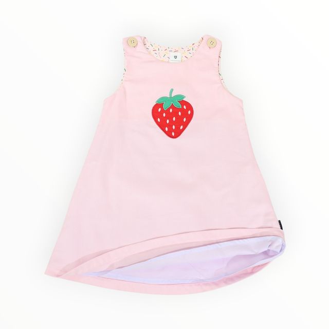 Strawberry Appliqued Cord Dress- Pink