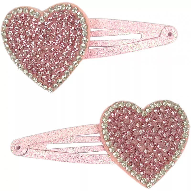Pink Heart Diamonte Clips