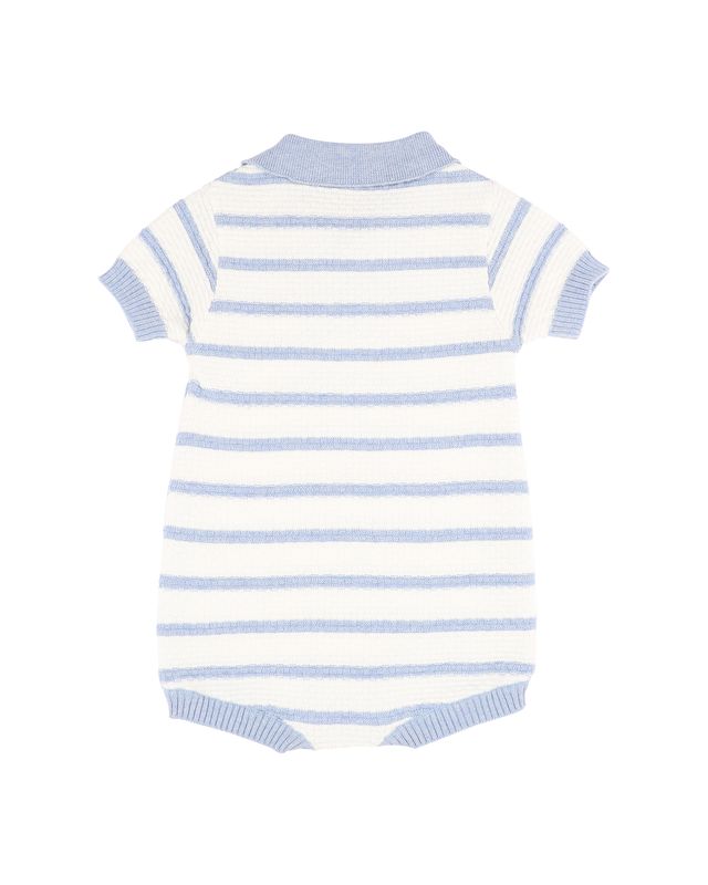 Brady Knitted Polo Romper - Blue Stripe