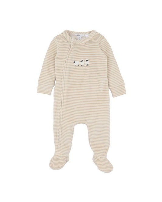 Stripe Velour Zip Onesie - Hunter Stripe
