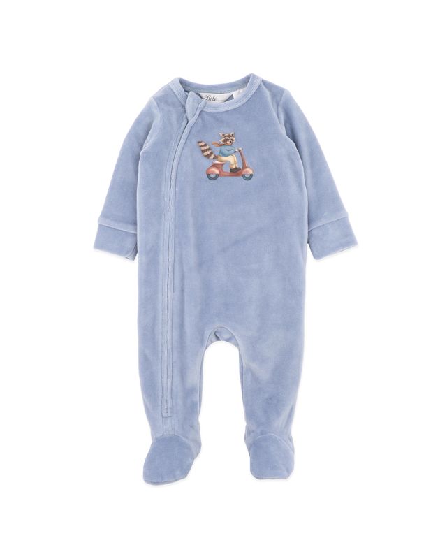 Alvin Velour Zip Onesie - Dusky Blue