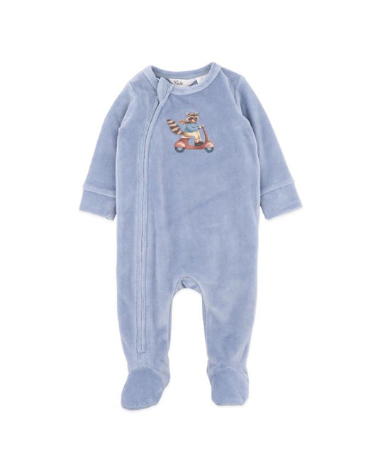 Alvin Velour Zip Onesie - Dusky Blue