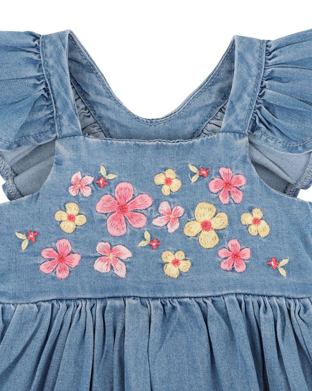 Grow Wild Embroidered Dress - Mid Indigo Blue