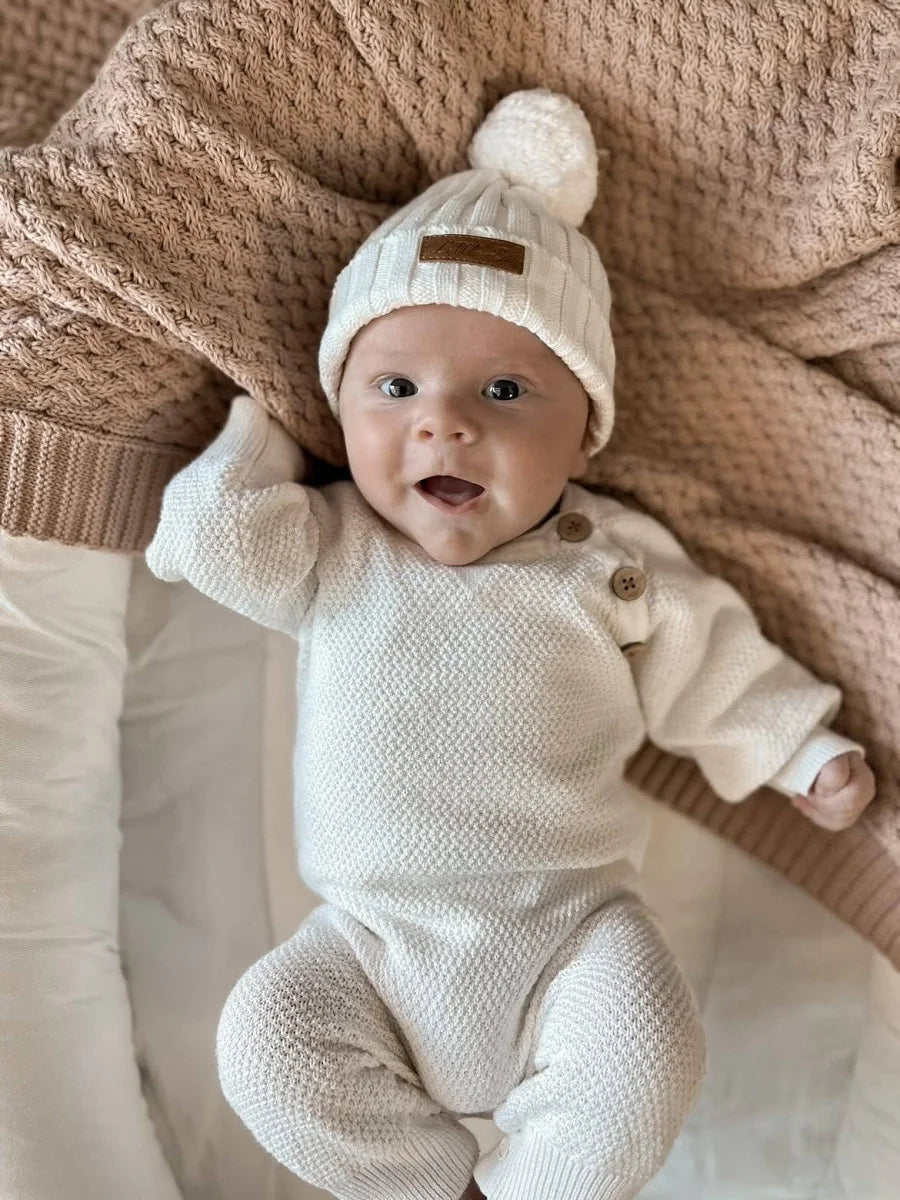 Knitted Cotton Ribbed Beanie - Milk