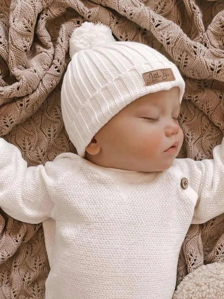 Knitted Cotton Ribbed Beanie - Milk