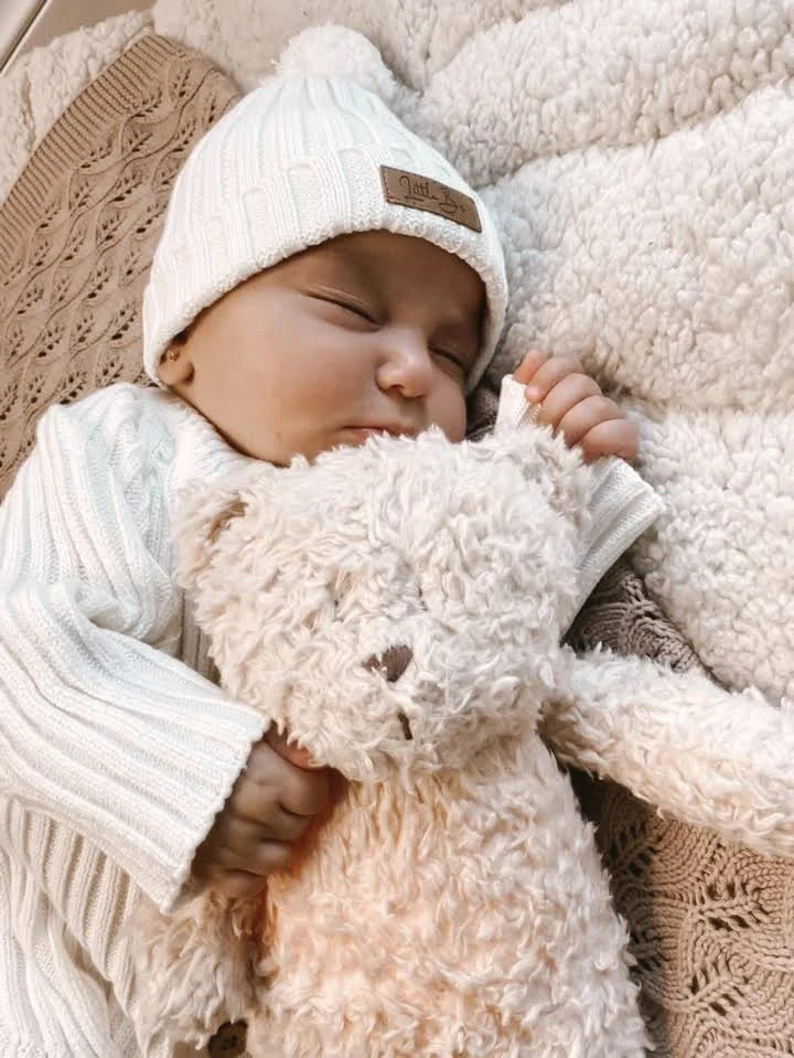 Knitted Cotton Ribbed Beanie - Milk