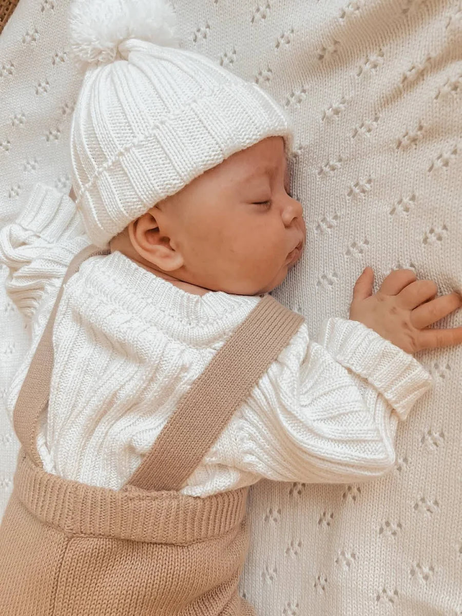 Knitted Cotton Ribbed Beanie - Milk