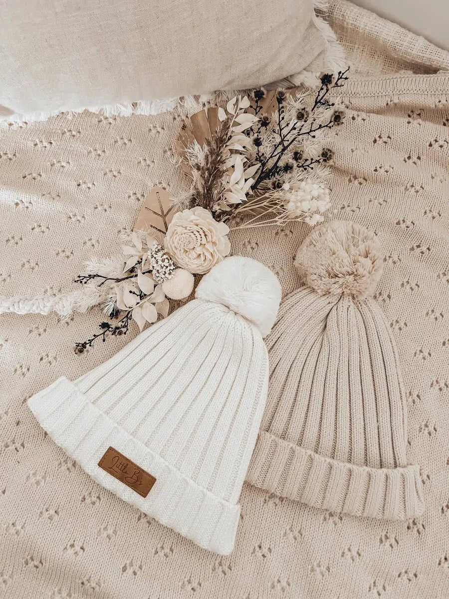 Knitted Cotton Ribbed Beanie - Milk