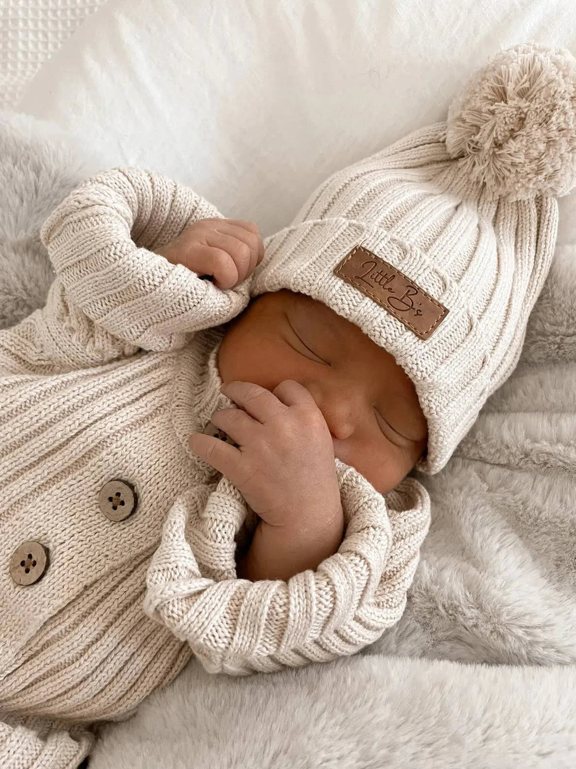 Knitted Cotton Ribbed Beanie - Honey Milk