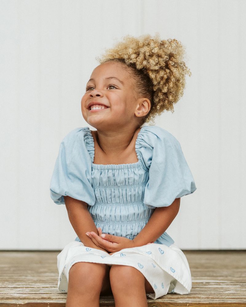 Piccolina Shirred Balloon Top - Baby Blue