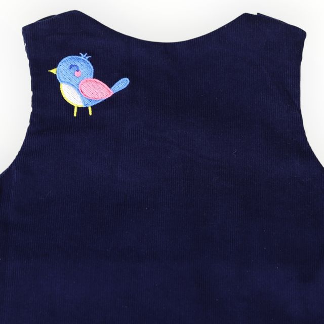 Little Wren Appliqued Cord Dress - Navy