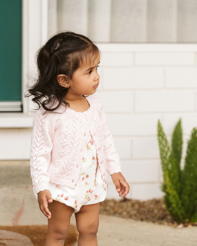 Girl Pointelle Cardigan - Pale Pink
