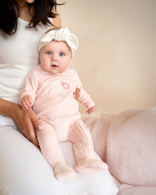 Fern velour Zip Onesie - Pale Pink
