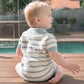 Brady Knitted Polo Romper - Blue Stripe