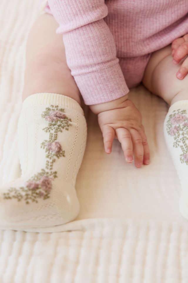 Tasha Floral Jacquard Socks - Egret
