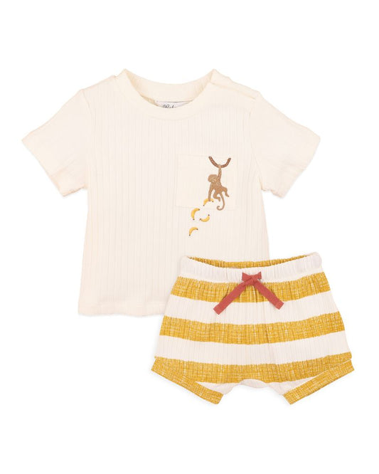 Sway Wide Rib Shorts & Tee Set - Mustard Stripe