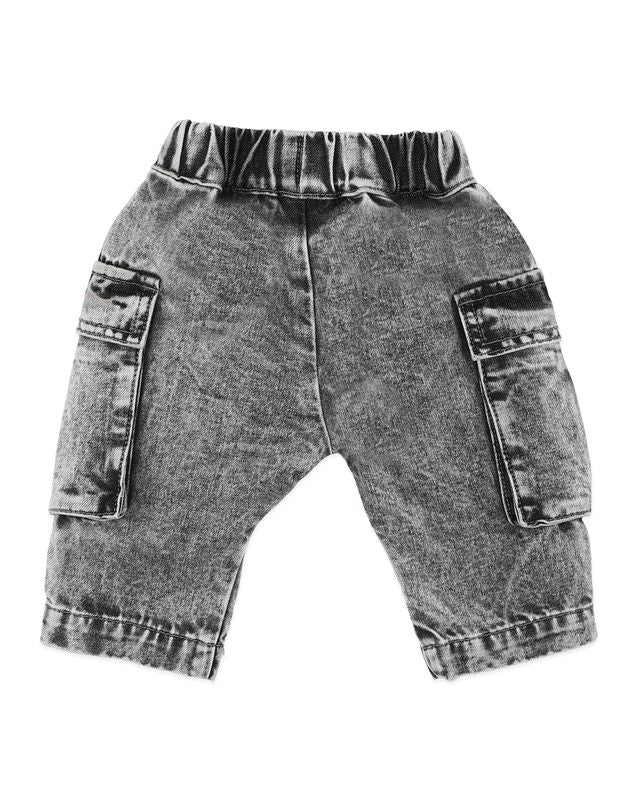 Pull On Cargo Jeans - Washed Black
