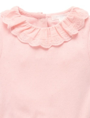 Pointelle Ruffle Bodysuit - Guava