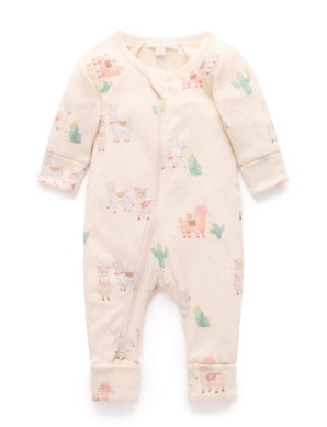 Printed Zip Growsuit - Little Llama Print