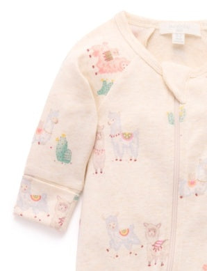 Printed Zip Growsuit - Little Llama Print