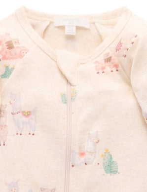 Printed Zip Growsuit - Little Llama Print