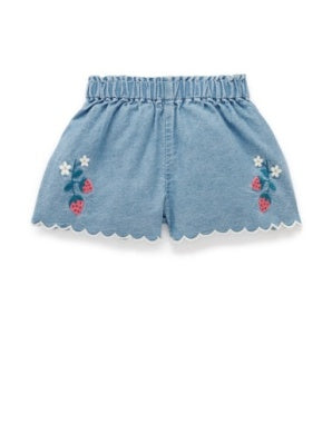 Scalloped Demin Shorts - Faded Denim