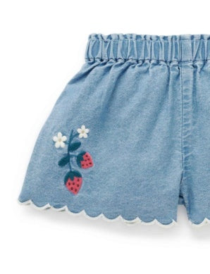 Scalloped Demin Shorts - Faded Denim