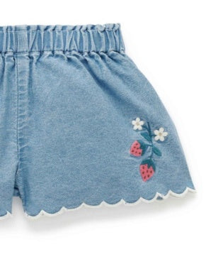 Scalloped Demin Shorts - Faded Denim