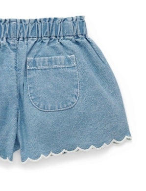 Scalloped Demin Shorts - Faded Denim