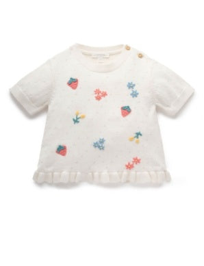 Embroidered Flower Jumper - Cloud