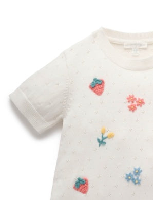 Embroidered Flower Jumper - Cloud