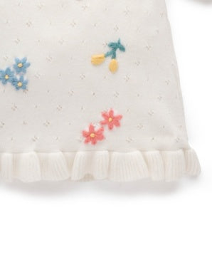 Embroidered Flower Jumper - Cloud