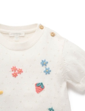 Embroidered Flower Jumper - Cloud