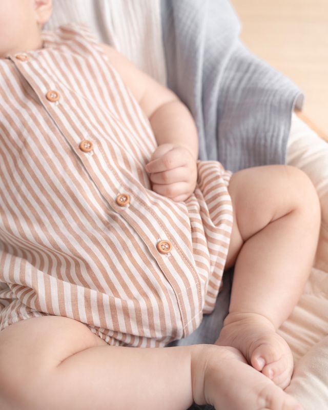 Brady Woven Romper - Caramel Stripe