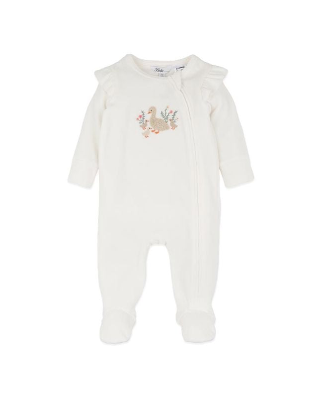 Emmy Velour Zip Onesie - Snow