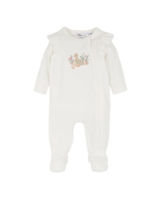 Emmy Velour Zip Onesie - Snow