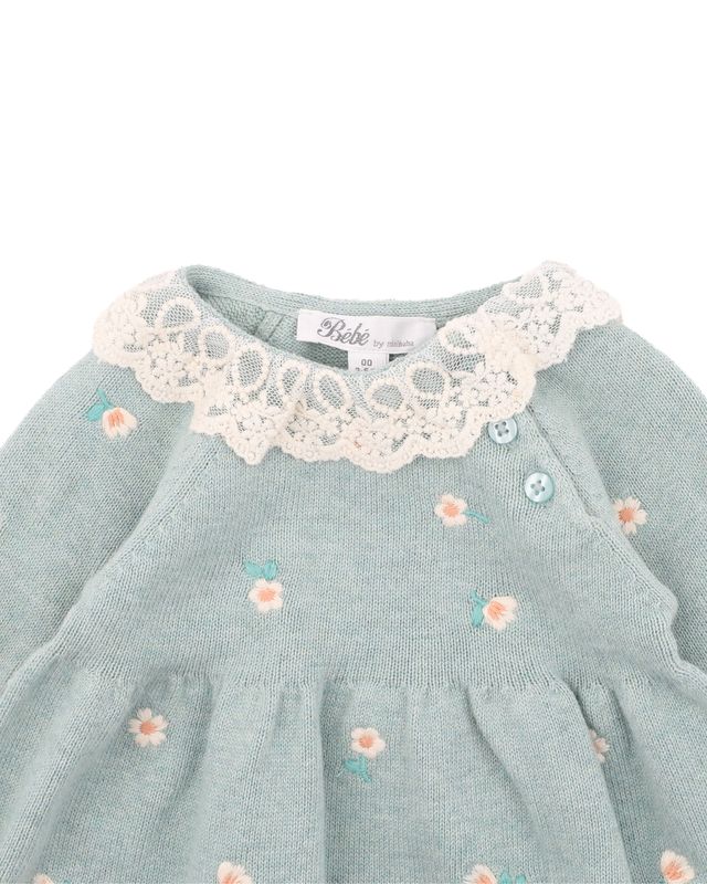 Fern  Emb. Knitted Dress - Sage