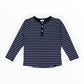 Striped Cotton Henley Top - Blue