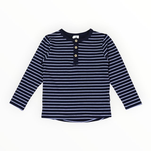 Striped Cotton Henley Top - Blue