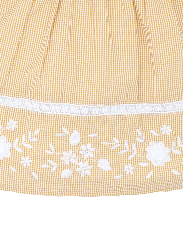 Winnie Emb. Gingham Dress - Mustard Check